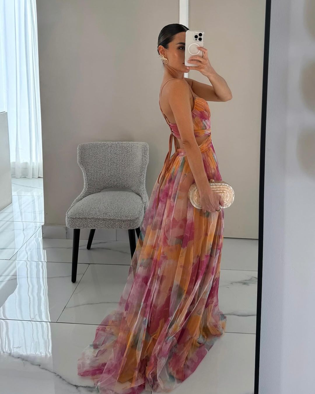 CD | Rochie lungă elegantă cu imprimeu și șireturi sofisticate pentru un look șic