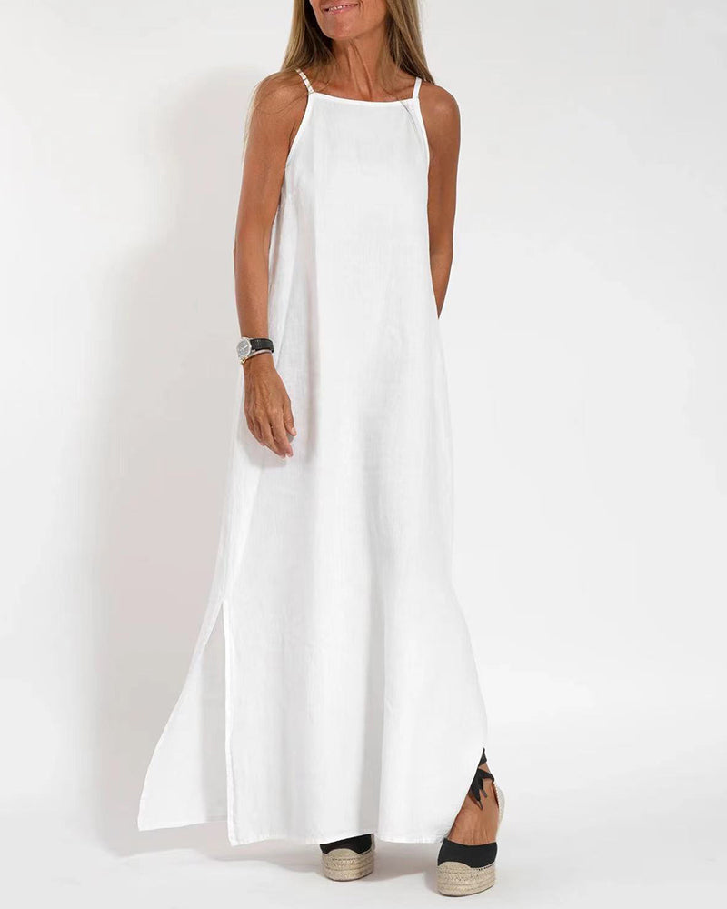 CD | Casual rochie fără mâneci spaghete cu fantă laterală rochie maxi