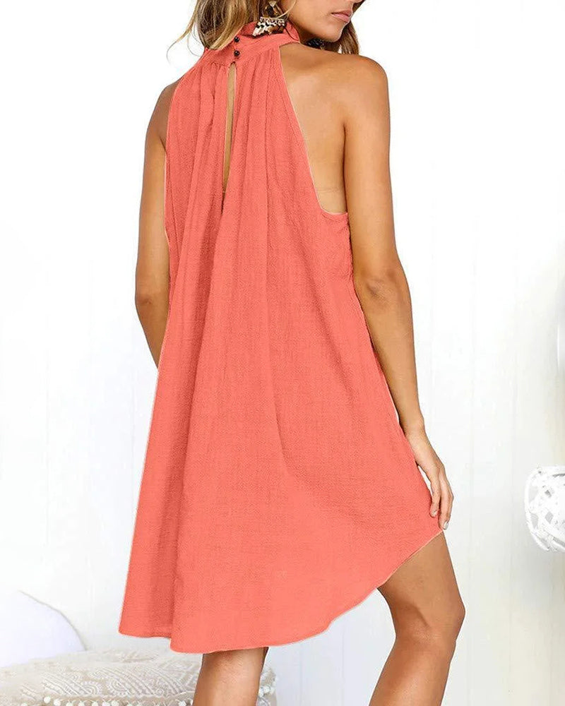 CD | Casual Halter gât curea Ruffle Plus Dimensiune vrac scurt Mini rochie Beach Holiday Irregular Sundress