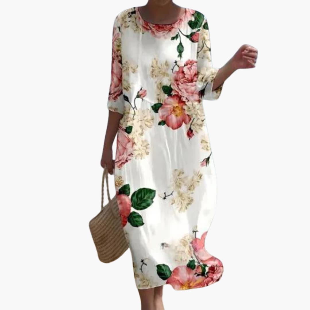 CD | Rochie midi floral pentru femei cu mâneci 3/4 pentru vară