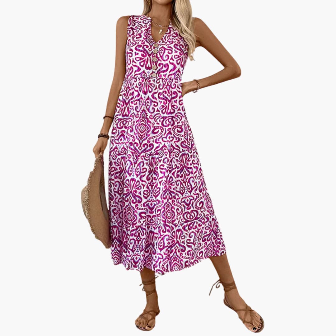 CD | Rochie midi de vară fără mâneci pentru femei cu imprimeu floral