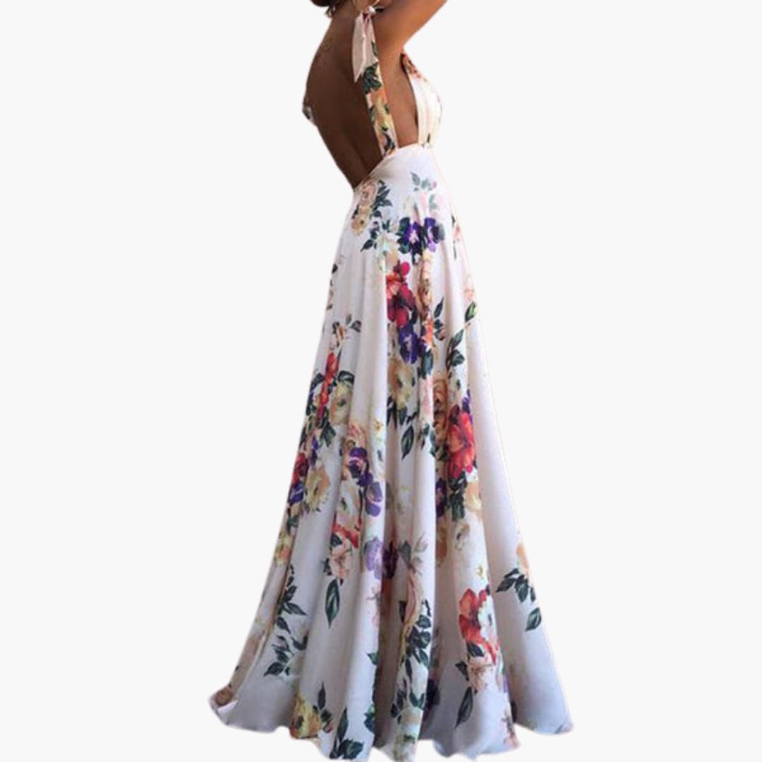 CD | Doamnelor fără mâneci florale rochie maxi cu spatele deschis