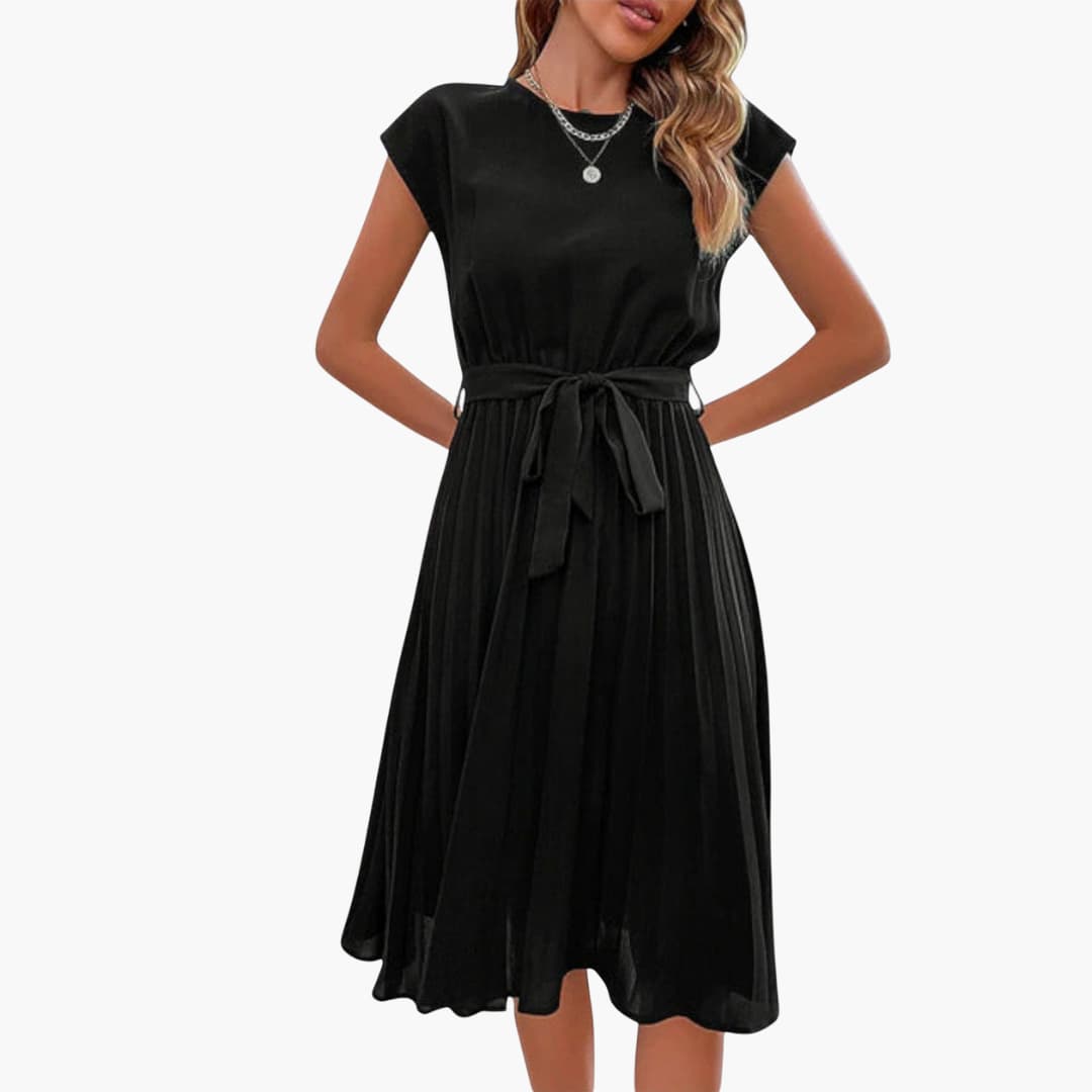 CD | Rochie midi casual pentru femei cu fustă plisată și curea cu cravată