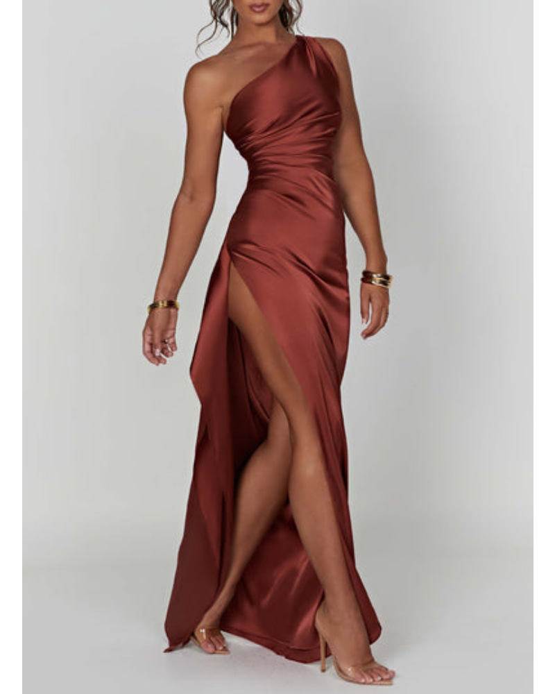 CD | Satin Off Shoulder Solid Colour Backless Slim Fit Split rochie lungă