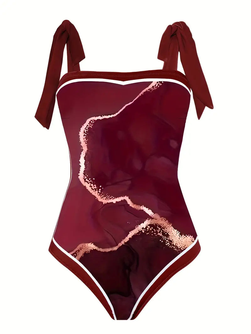 CD | Costum de baie elegant și fustă cu imprimeu marmură într-o singură piesă
