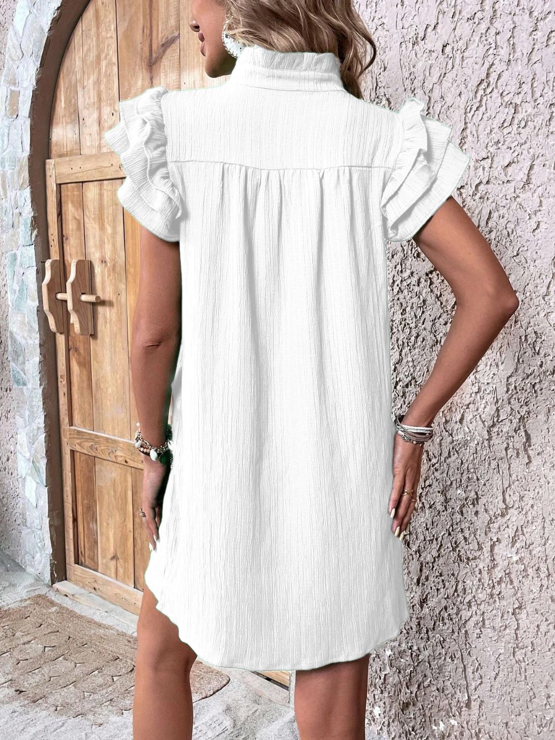 CD | Rochie mini cu volane și mâneci crestate