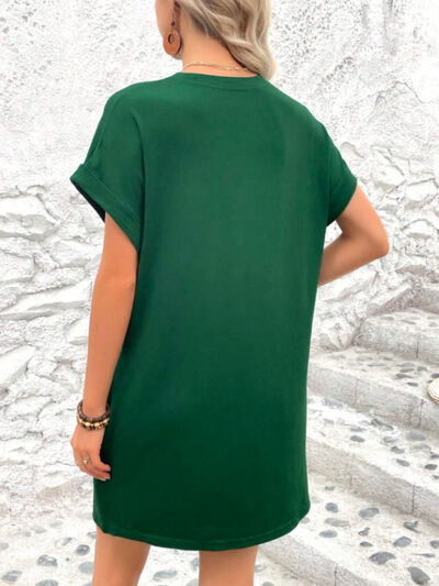 CD | Gât rotund Mini tricou cu mâneci scurte cu buzunare