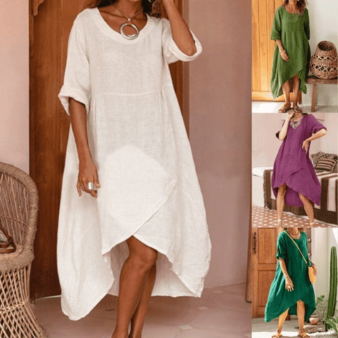 CD | Femei Maxi rochie decolteu sac de vară vrac Casual Baggy Robe Femei Retro rochii lungi