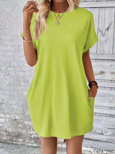 CD | Gât rotund Mini tricou cu mâneci scurte cu buzunare