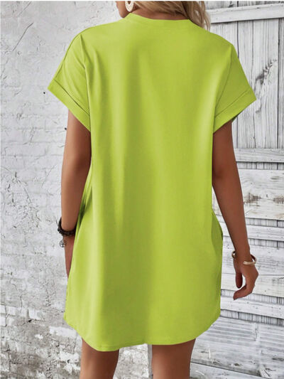 CD | Gât rotund Mini tricou cu mâneci scurte cu buzunare
