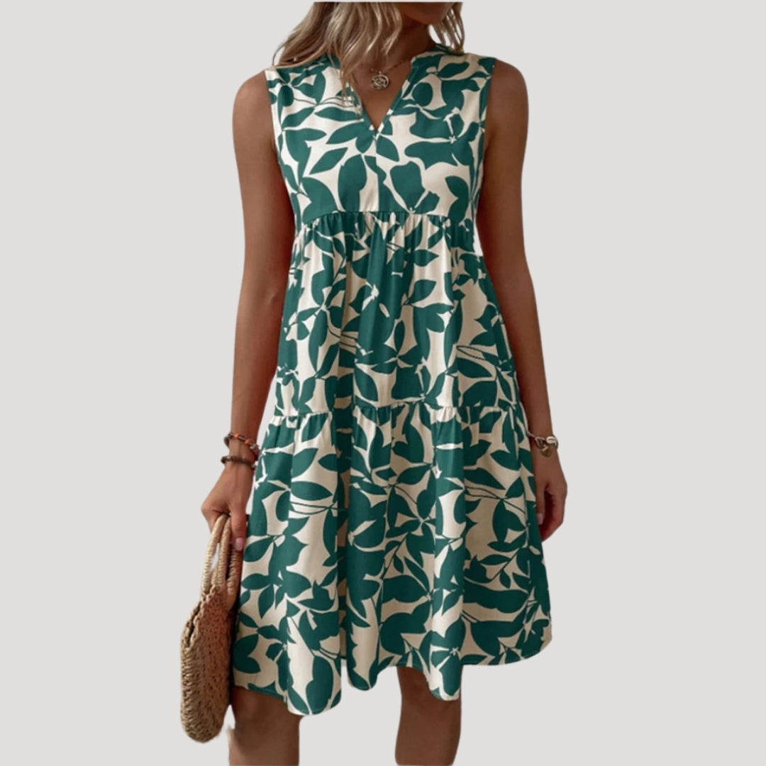 CD | Ladies rochie midi fără mâneci cu imprimare de frunze