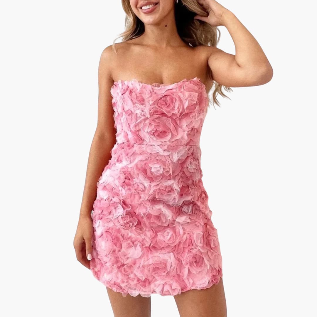 CD | Rochie mini fără bretele pentru femei cu textură florală pentru vară