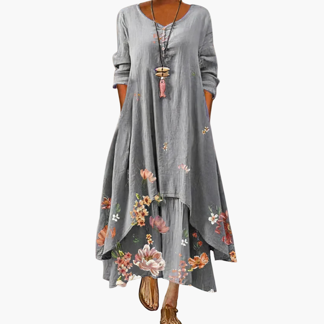 CD | Rochie maxi de vară pentru femei cu mâneci lungi și imprimeu floral