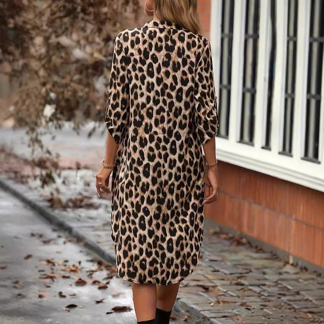 CD | Leopard imprimare plajă Cover-up V-Neck Robe Holiday Bikini Dress