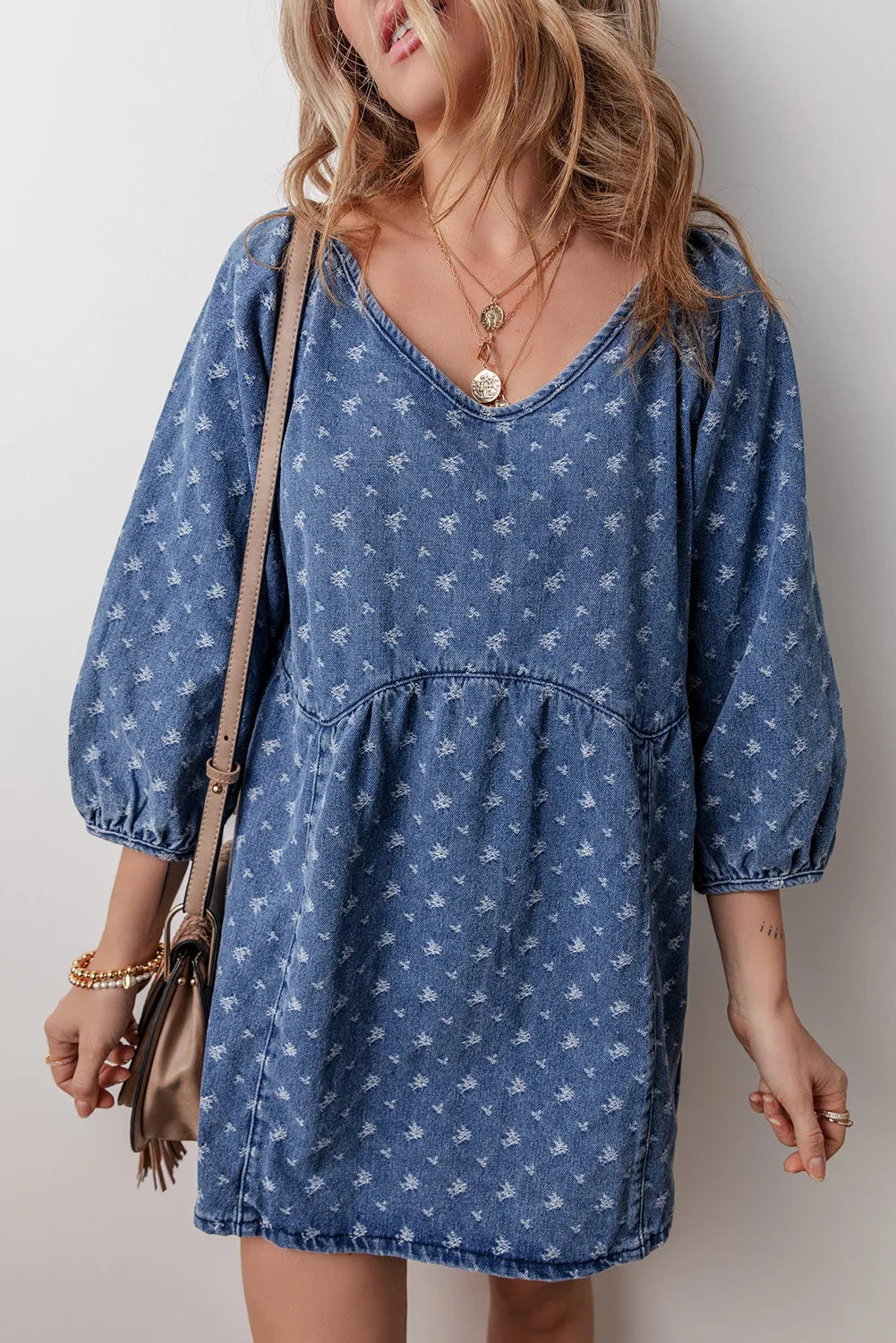 CD | Rochie mini din denim legată cu decolteu în V
