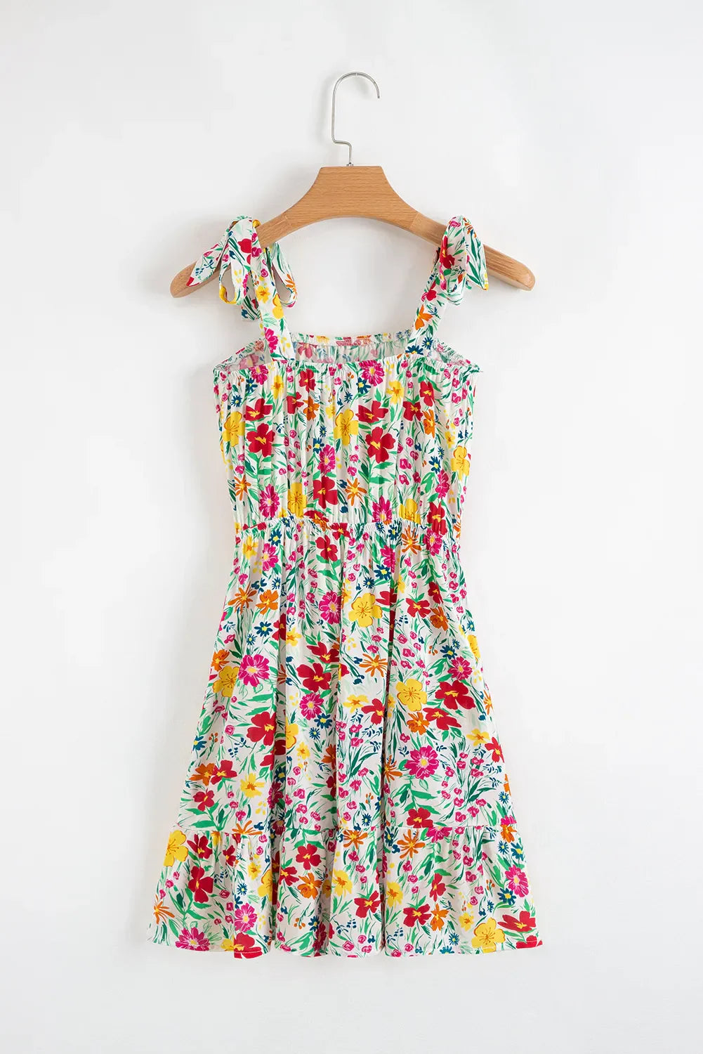 CD | Floral cu bretele înnodate Rochie mini cu tiv încrețit