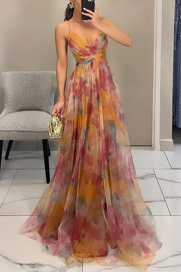 CD | Rochie lungă elegantă cu imprimeu și șireturi sofisticate pentru un look șic