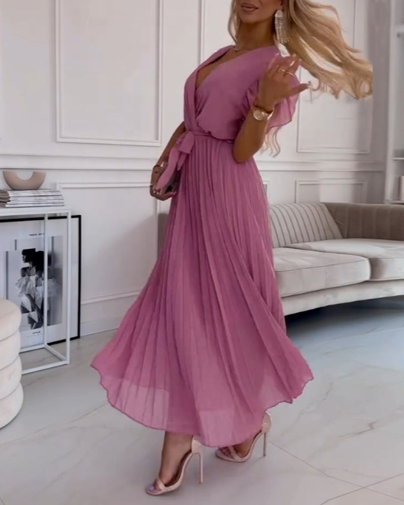 CD | Rochie elegantă roz plisată cu talie