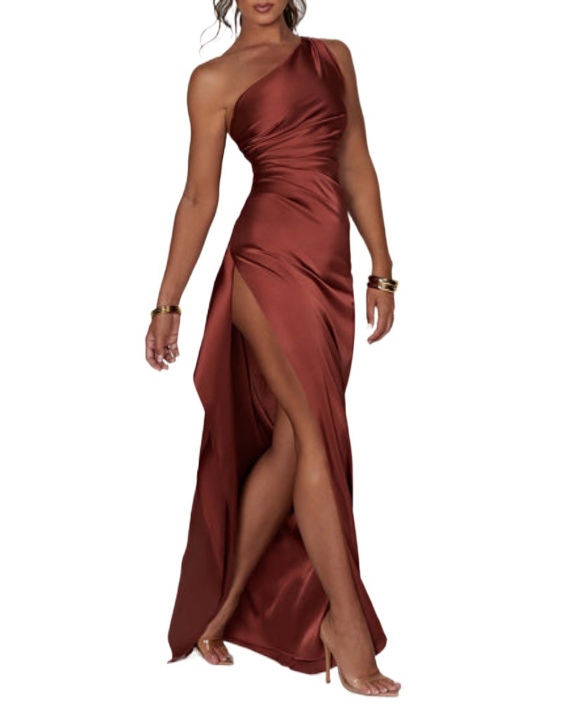 CD | Satin Off Shoulder Solid Colour Backless Slim Fit Split rochie lungă