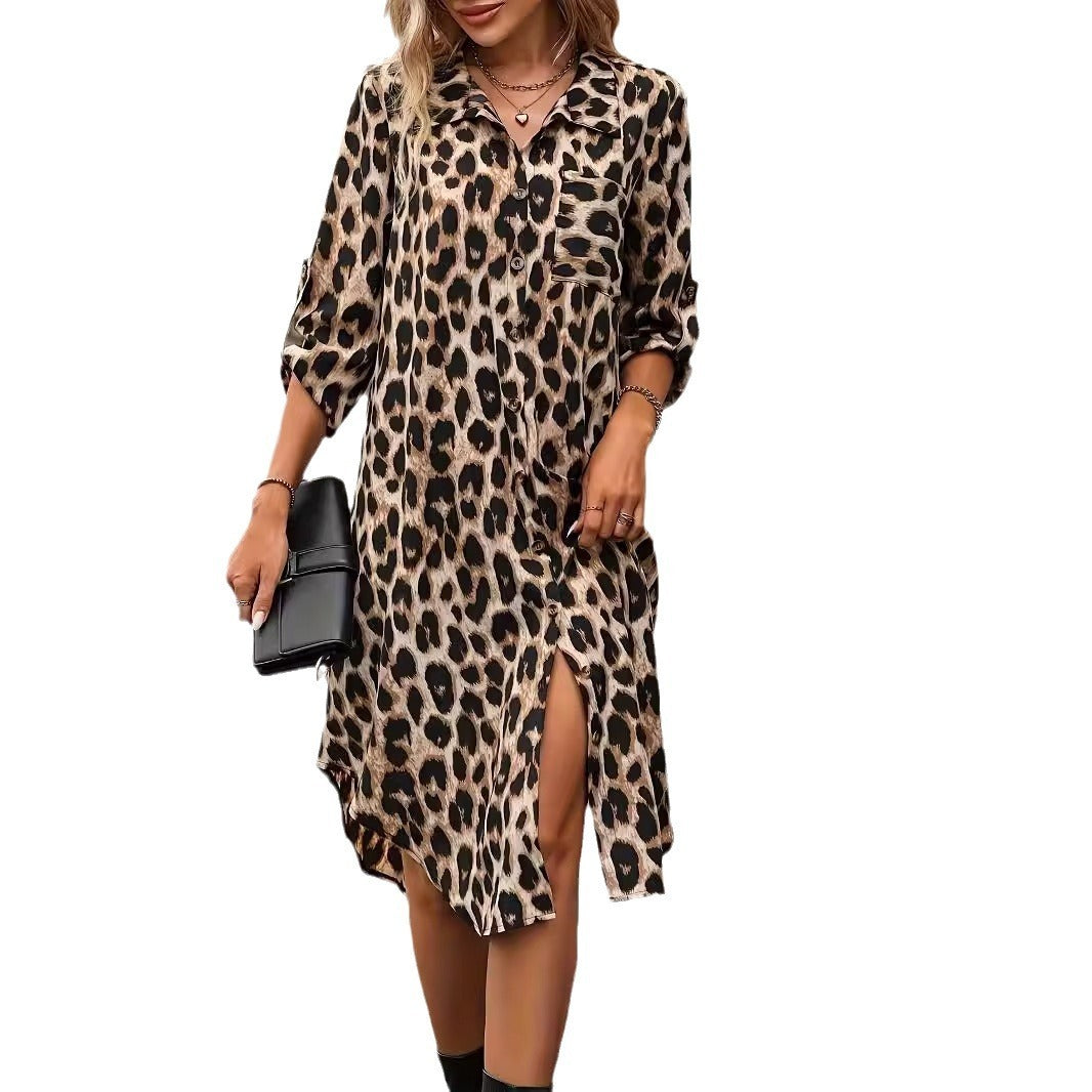 CD | Leopard imprimare plajă Cover-up V-Neck Robe Holiday Bikini Dress