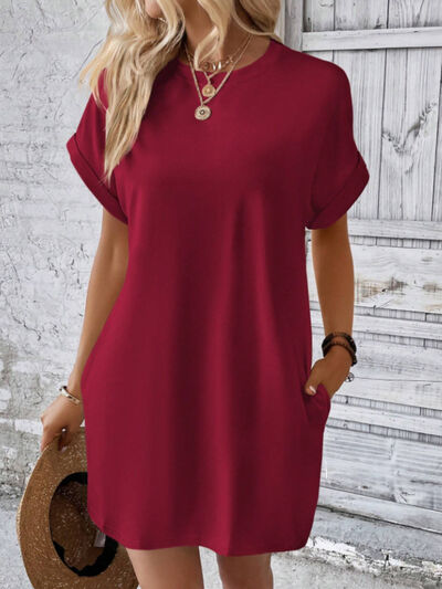 CD | Gât rotund Mini tricou cu mâneci scurte cu buzunare