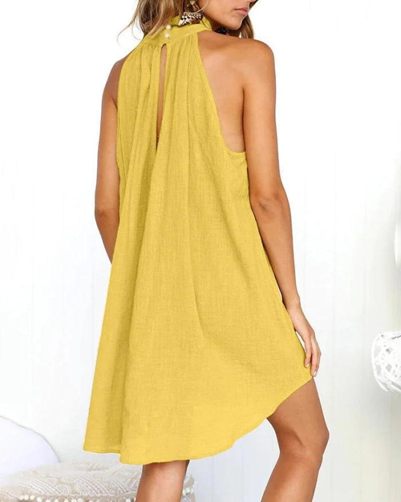CD | Casual Halter gât curea Ruffle Plus Dimensiune vrac scurt Mini rochie Beach Holiday Irregular Sundress