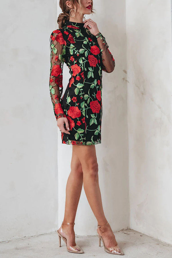 CD | Mini rochie brodată din plasă florală