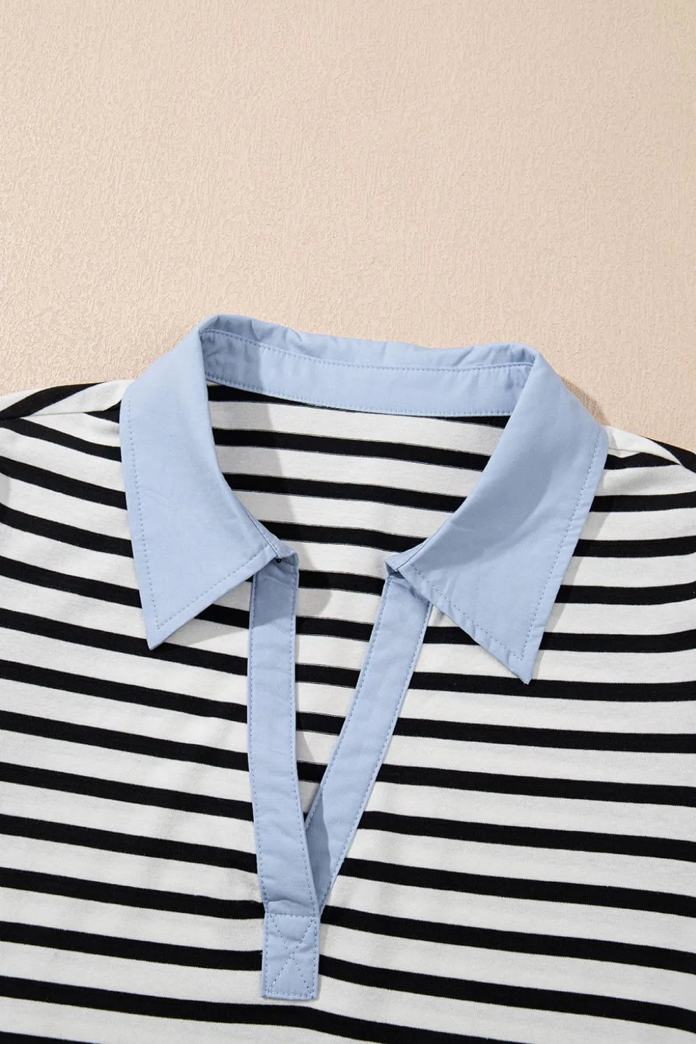 CD | Stripe Contrast V gât Collared Puff Sleeve T Shirt Mini rochie cu buzunare