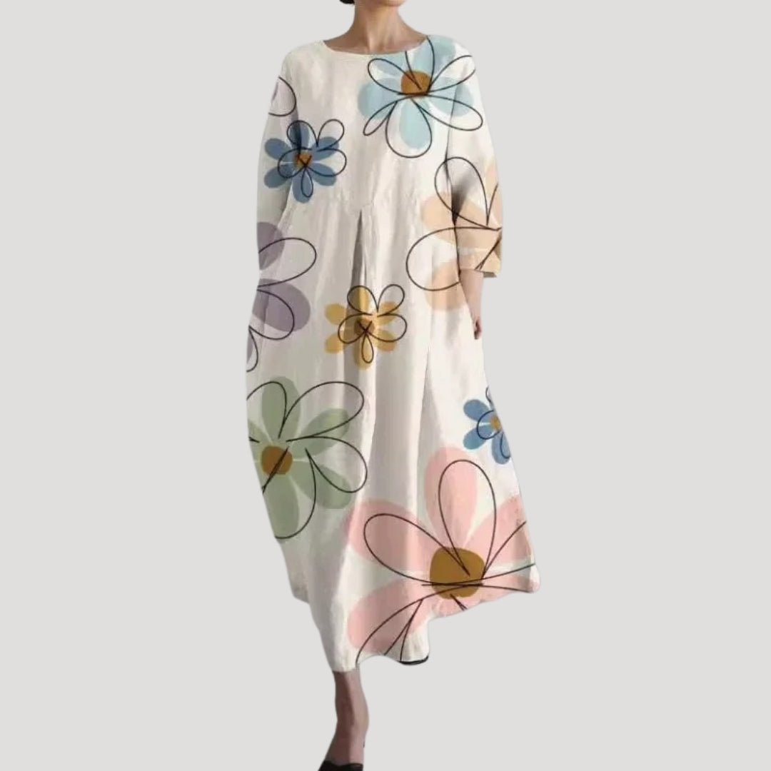 CD | Rochie midi de vară din in cu mâneci lungi