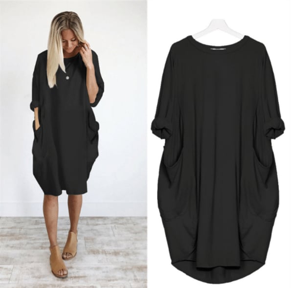 CD | Rochie midi pentru femei - Ținută relaxată - Amestec respirabil - Decolteu rotund - Buzunare laterale