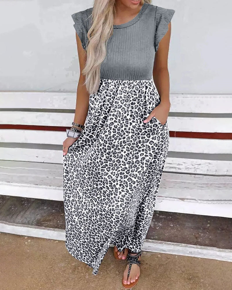 CD | Black Leopard Stitching Rochie lungă Vara talie Slimming Maxi Dress