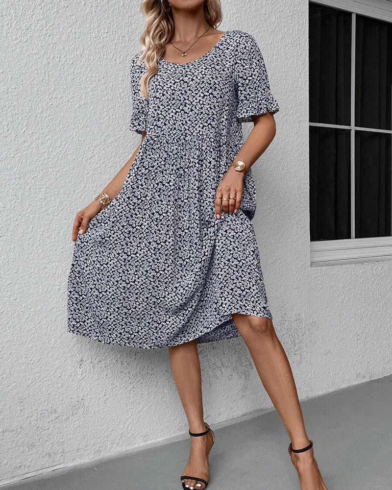 CD | Rochie elegantă cu decolteu rotund și imprimeu floral