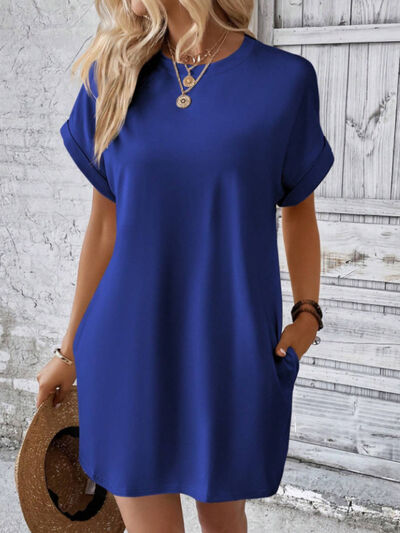 CD | Gât rotund Mini tricou cu mâneci scurte cu buzunare