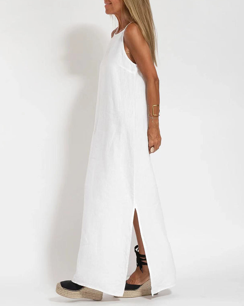 CD | Casual rochie fără mâneci spaghete cu fantă laterală rochie maxi