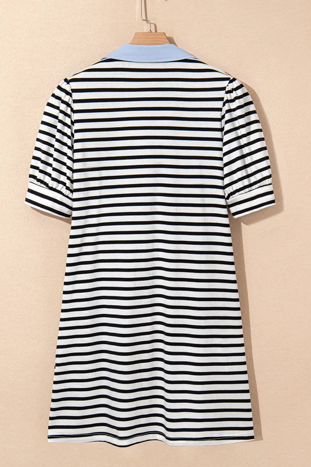 CD | Stripe Contrast V gât Collared Puff Sleeve T Shirt Mini rochie cu buzunare
