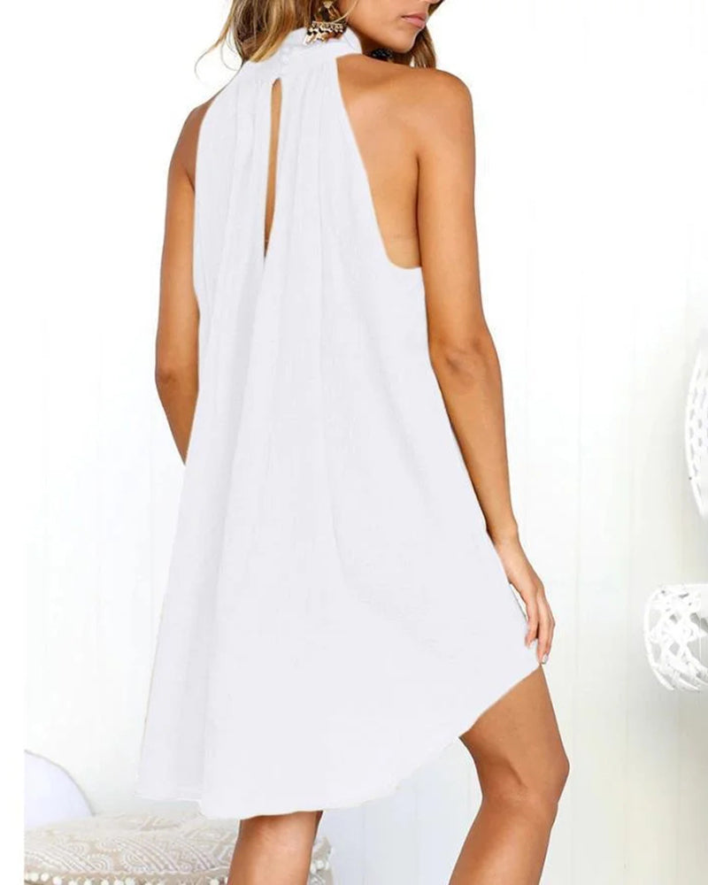 CD | Casual Halter gât curea Ruffle Plus Dimensiune vrac scurt Mini rochie Beach Holiday Irregular Sundress