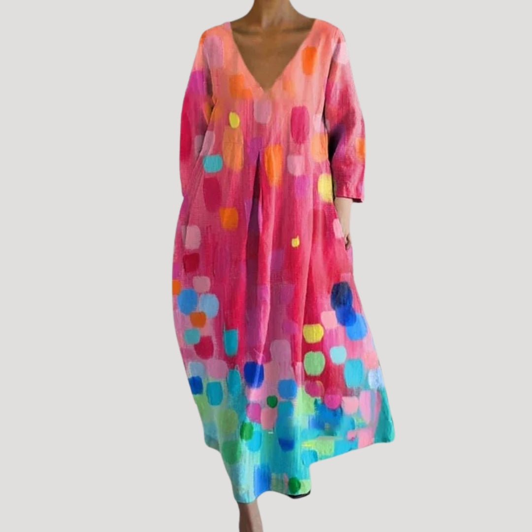 CD | Rochie midi de vară din in cu mâneci lungi