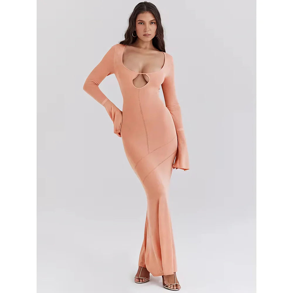 CD | Orange Rochie maxi tricotată cu mâneci evazate
