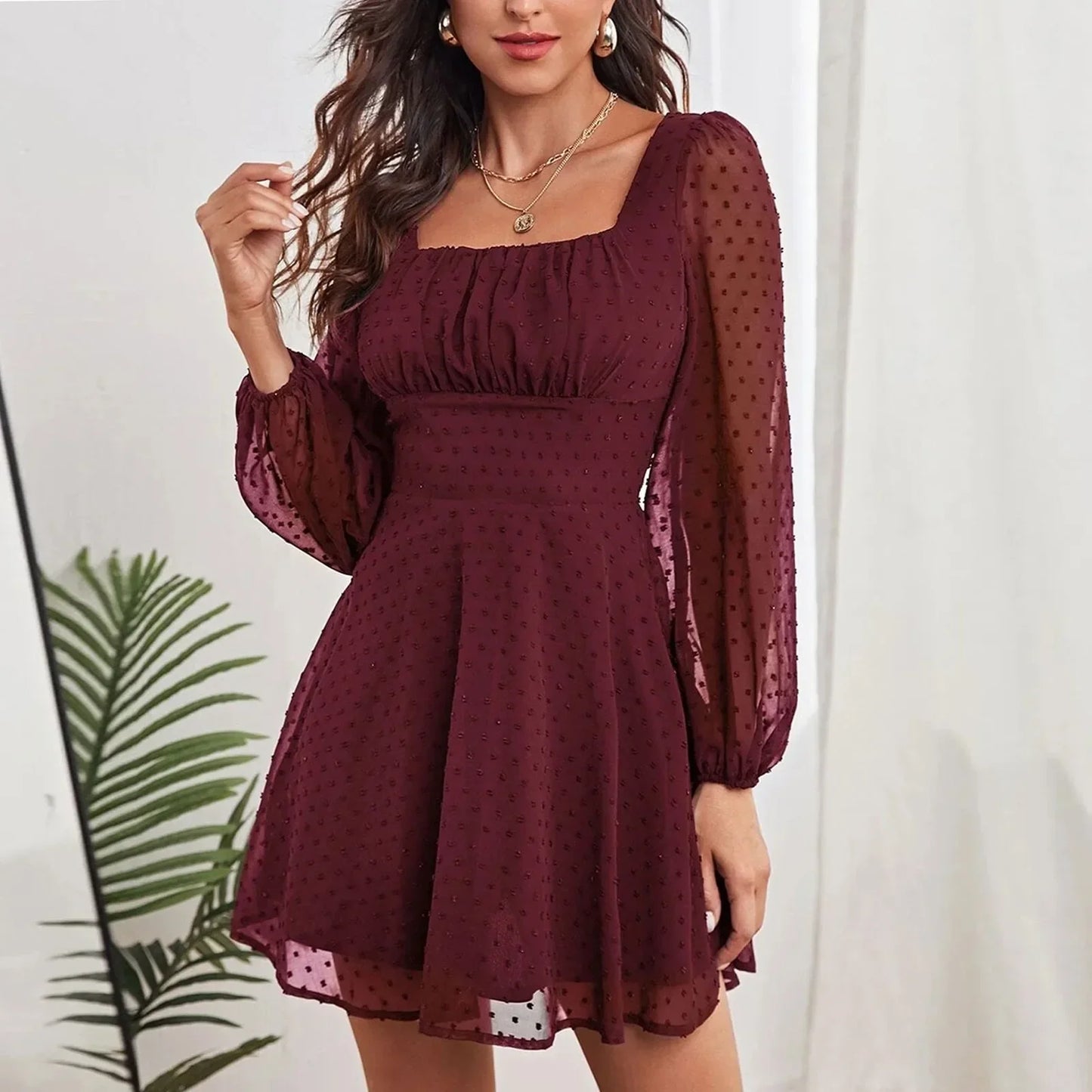 CD | 2024 Temperament de iarnă Elegant moda casual cu mâneci lungi și talie înaltă rochie midi