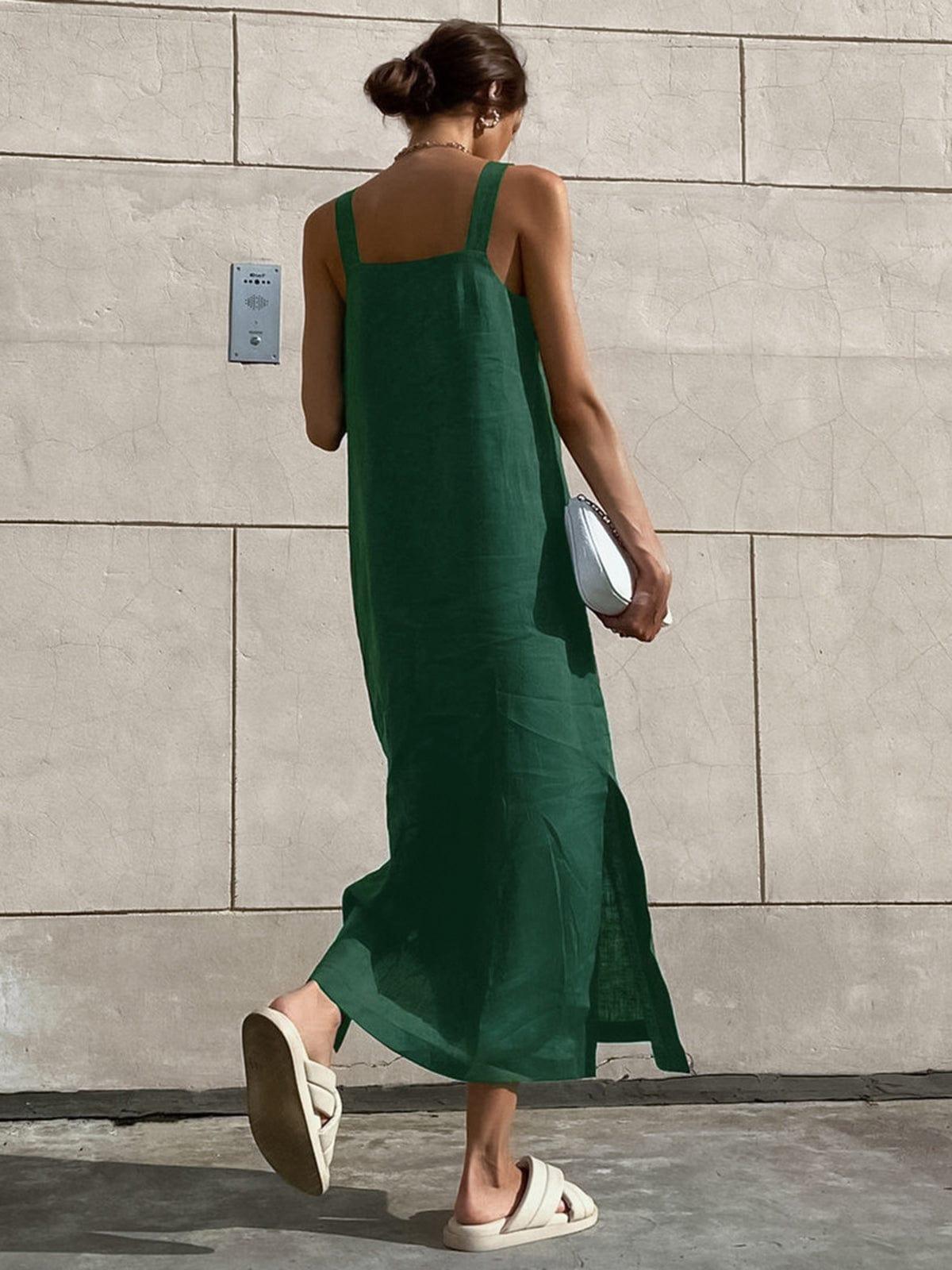 CD | Rochie maxi pentru femei - Fără mâneci - Decolteu pătrat - Ținută relaxată - Fantă laterală Stil casual