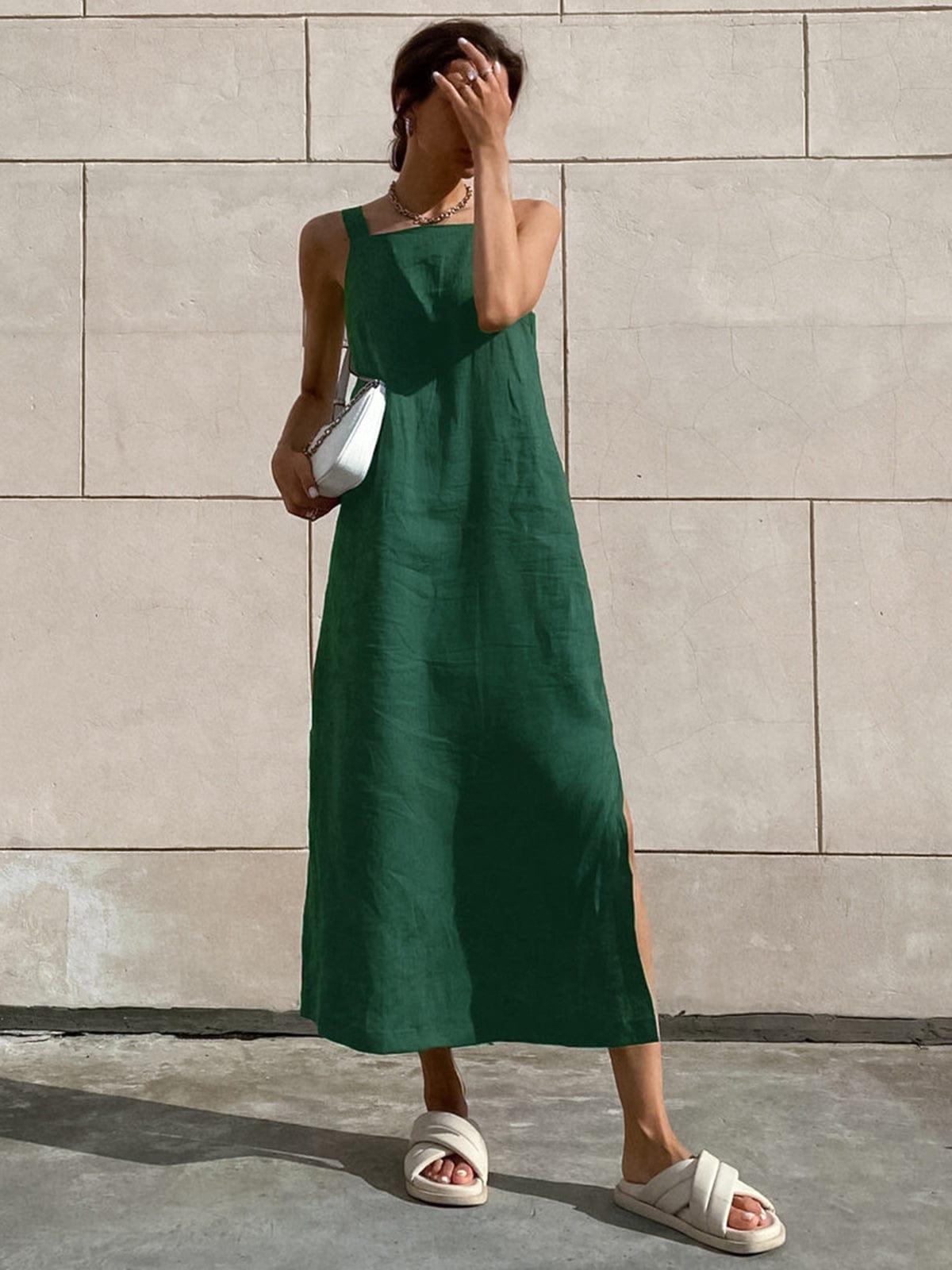 CD | Rochie maxi pentru femei - Fără mâneci - Decolteu pătrat - Ținută relaxată - Fantă laterală Stil casual