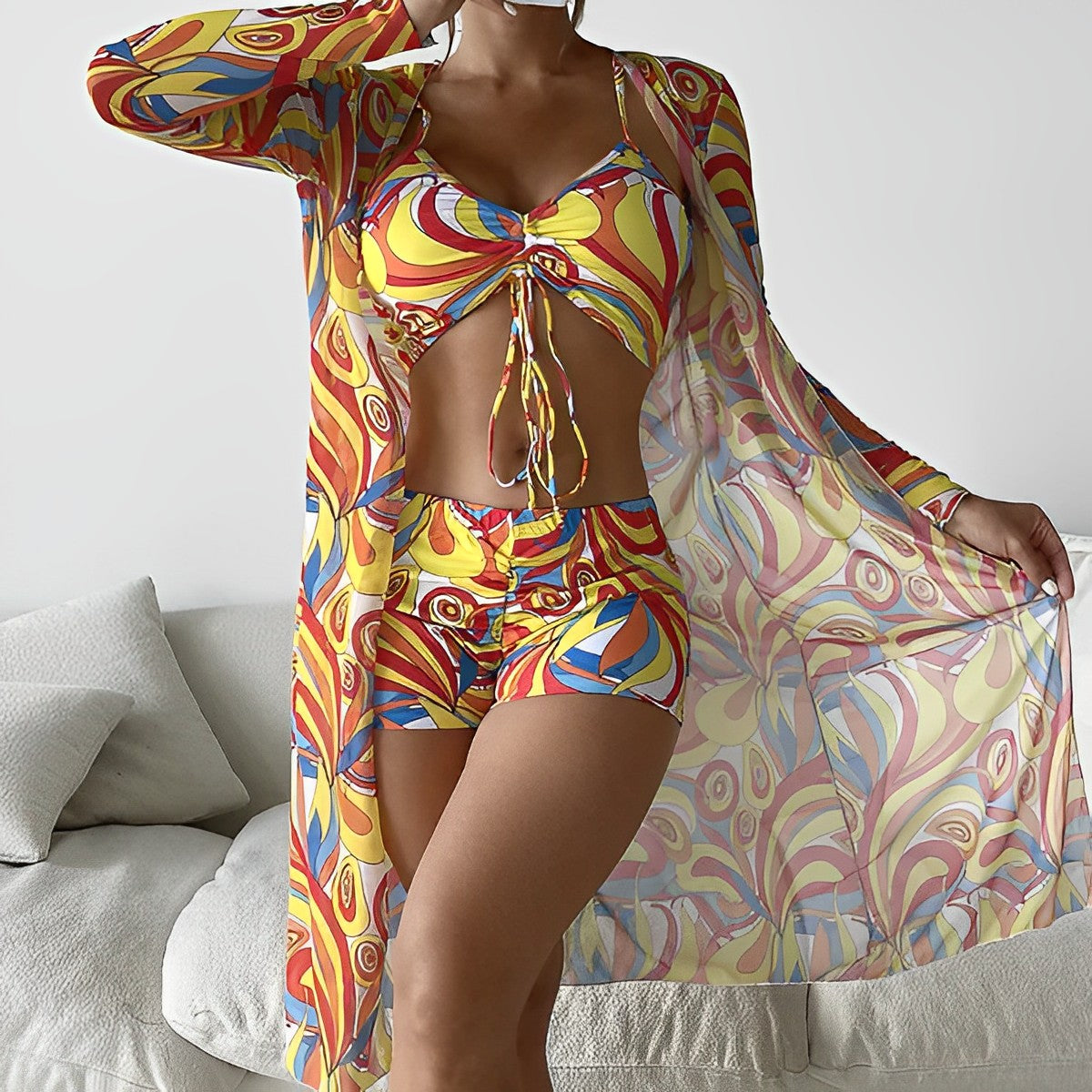 CD | Costum de baie cu model spiralat și suprapunere