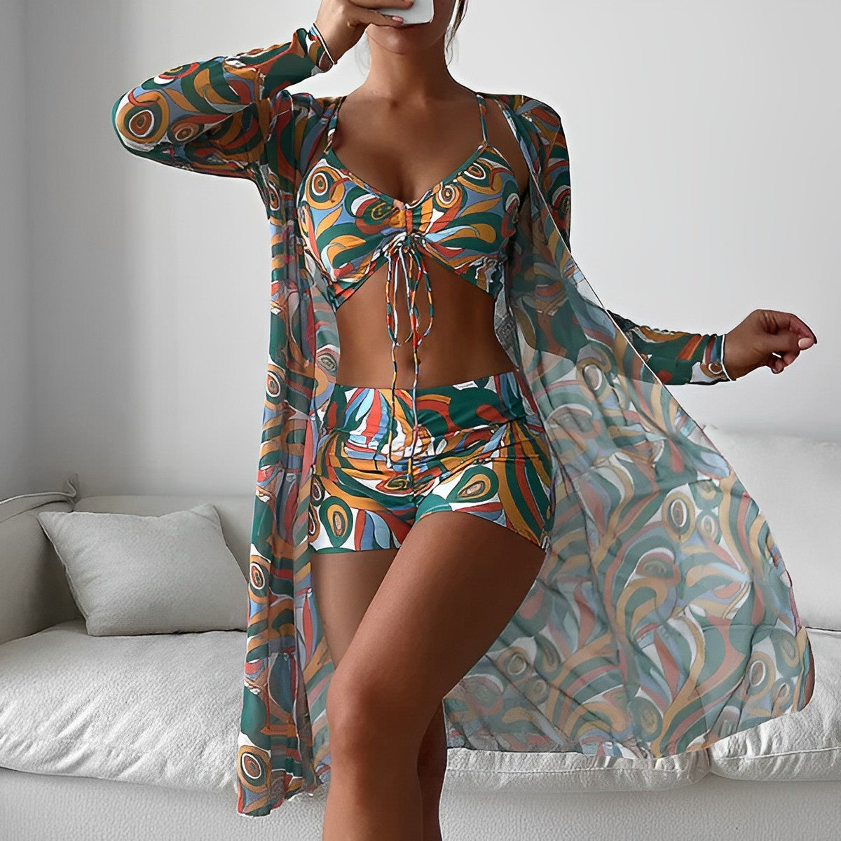 CD | Costum de baie cu model spiralat și suprapunere