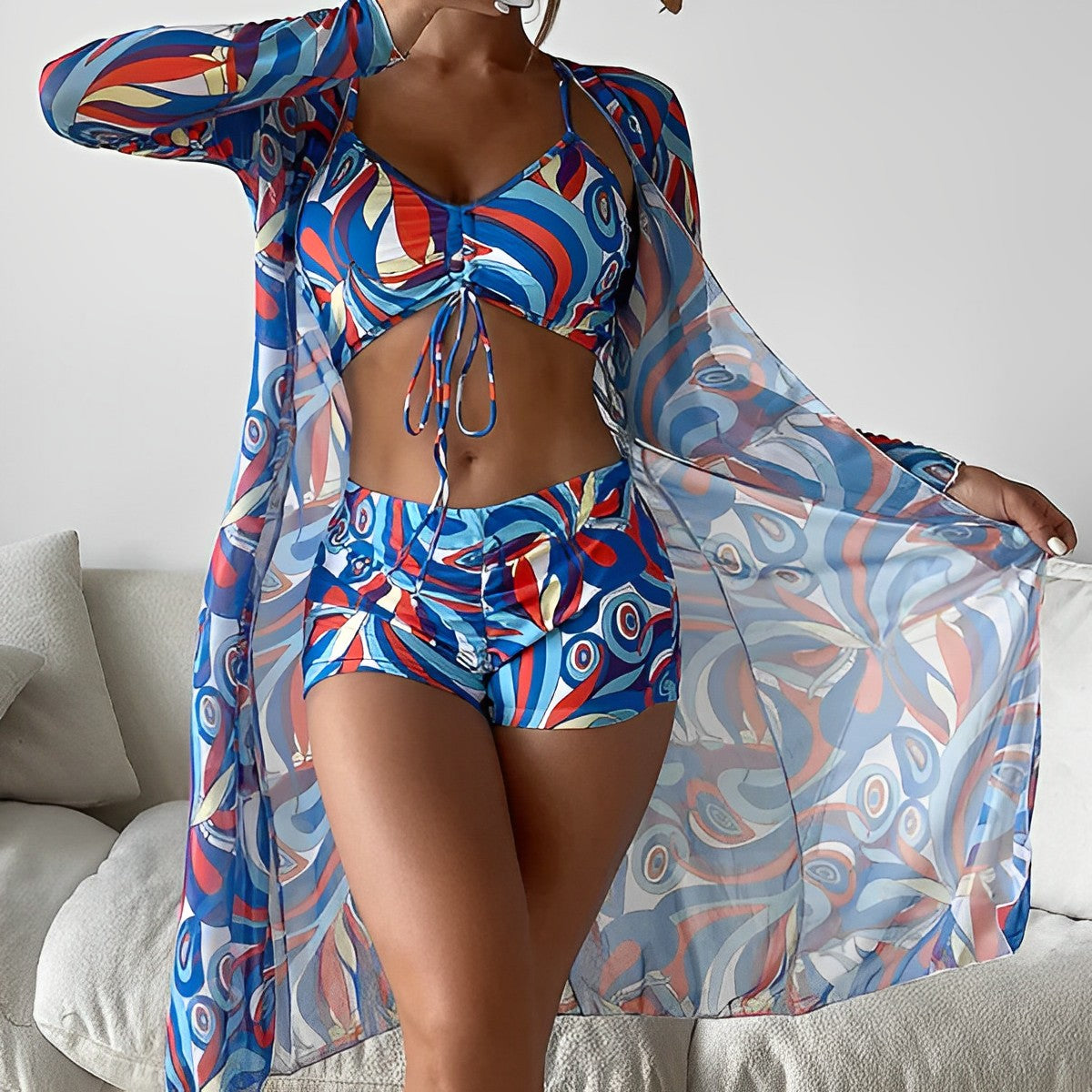 CD | Costum de baie cu model spiralat și suprapunere