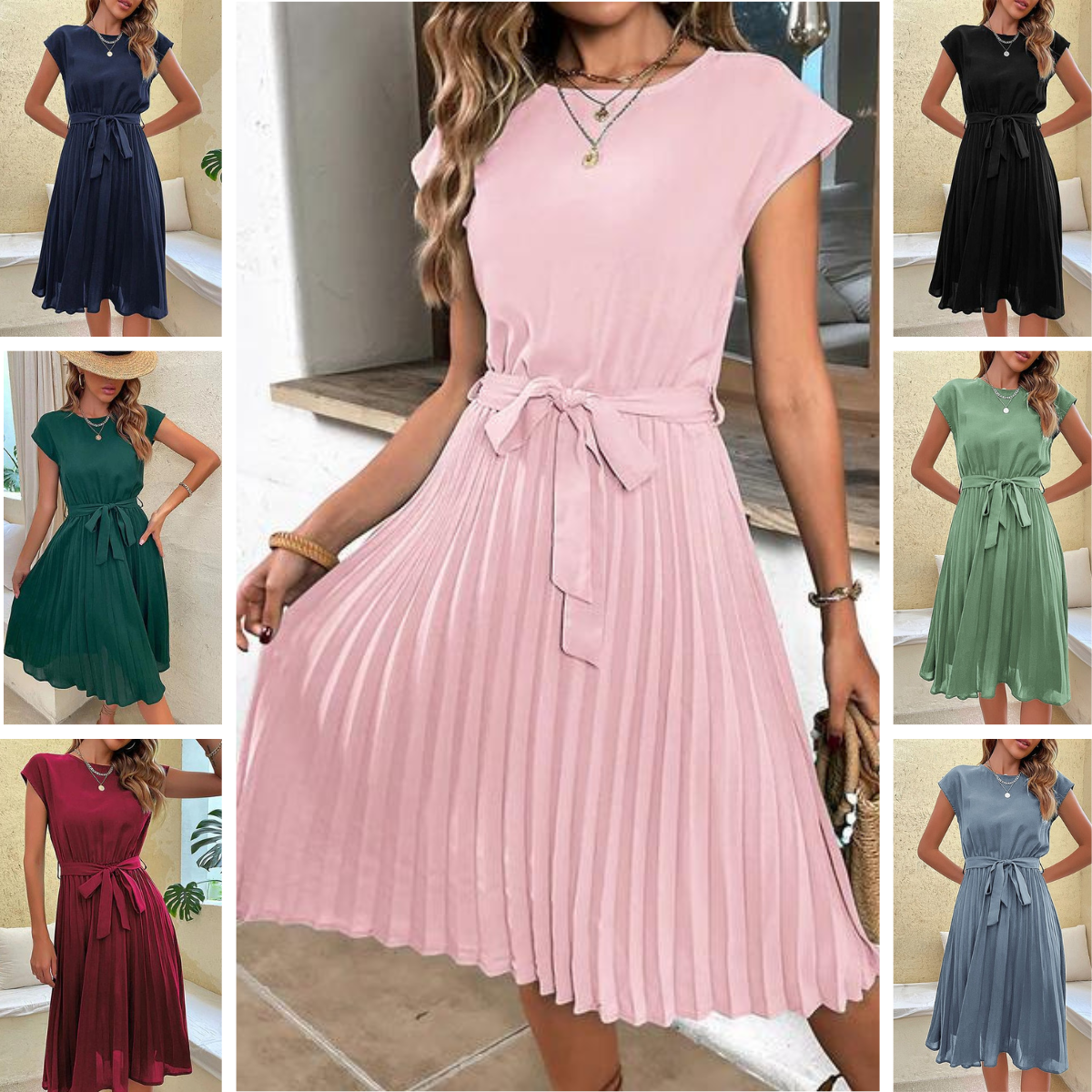 CD | Mini rochie casual cu mânecă scurtă plisată pentru vară