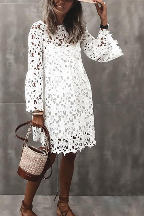 CD | Lace Hollow Flares Sleeve Mini Rochie