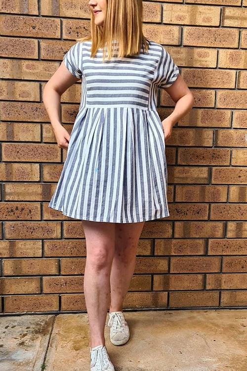 CD | Stripe cu mânecă scurtă pocekts rochie mini