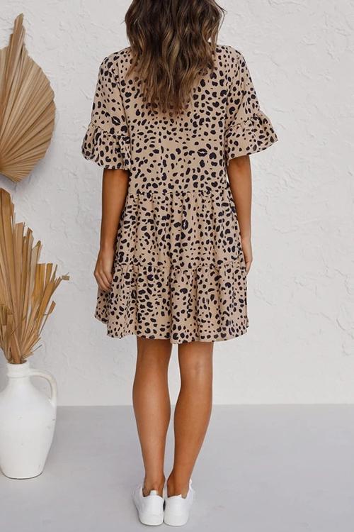 CD | Rochie mini leopard încrețită cu nasturi