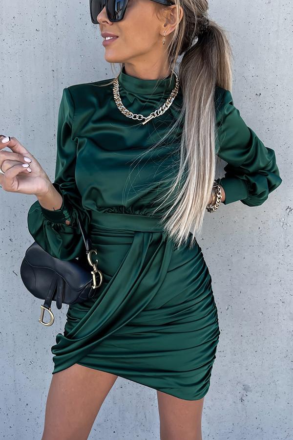 CD | Satin maneca bufanta ruched rochie mini