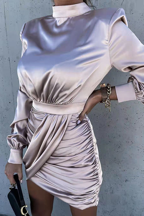 CD | Satin maneca bufanta ruched rochie mini